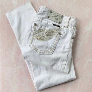 Miss Me White Denim Wing Embellished Skinny Jeans